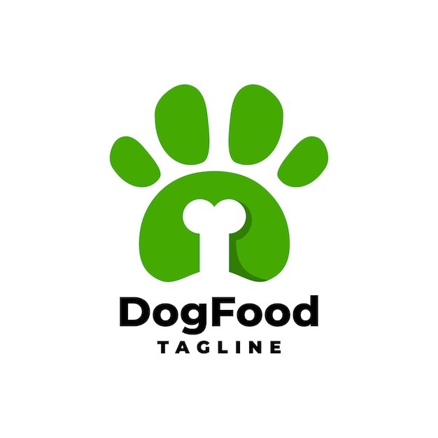 Vector illustratie van een dierlijke voetafdruk met een bot in het logosjabloon voor hondenvoer