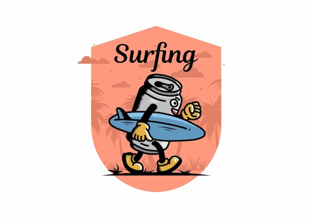 Illustratie van een drankblikje met een surfplank