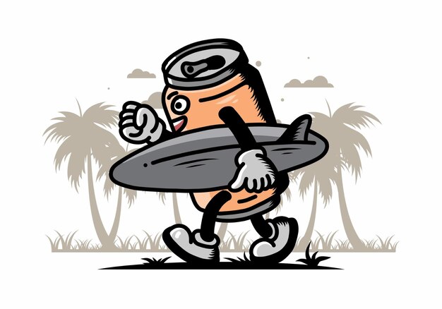 Illustratie van een drankblikje met een surfplank