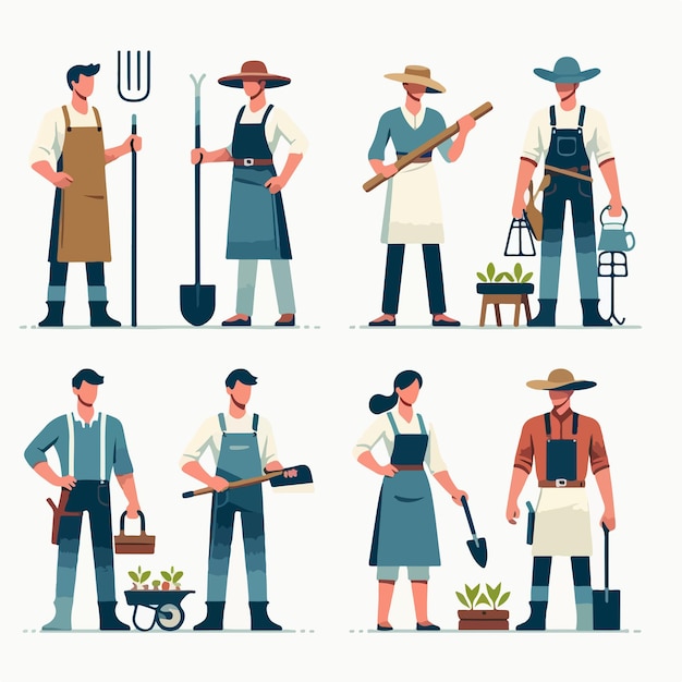 Illustratie van een full body farmer set met een platte ontwerpstijl