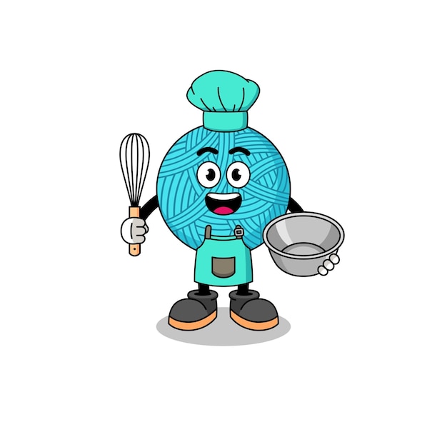 Illustratie van een garenbal als personageontwerp van een bakkerijchef