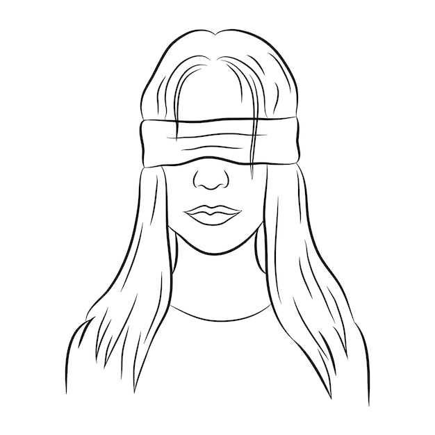 Illustratie van een geblinddoekt meisje een leuk spel van pinkeye voor kinderen luisteren naar geluiden die niet zien Geïsoleerd op witte achtergrond Vector graphics