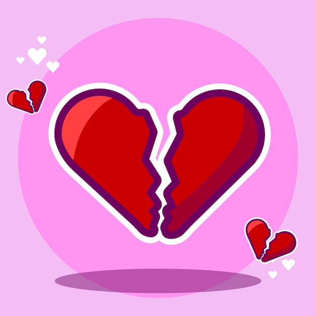 Illustratie van een gebroken rood hart voor valentijnskaarten in vector