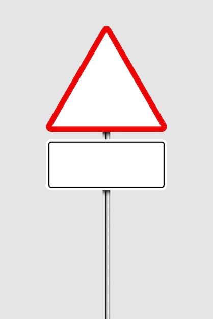 Illustratie van een geïsoleerd realistisch blanco verkeersreglementeringsmodel voor verkeerswaarschuwingsborden
