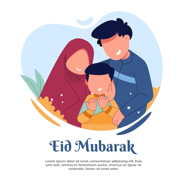 illustratie van een gelukkig gezin tijdens eid