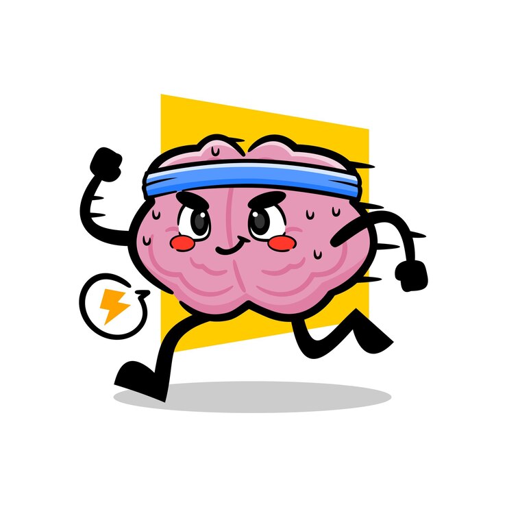 Illustratie van een grappig brein personage joggen schattig brein mascotte rennen voor fitness