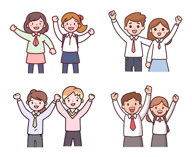 Illustratie van een groep zakenlieden die hun handen omhoog steken