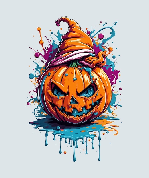 Illustratie van een Halloween-pompoen met kleuren en een heksenhoed