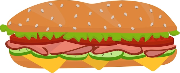 Illustratie van een hamburger of sandwich. Fast food. Geïsoleerd op een witte achtergrond.
