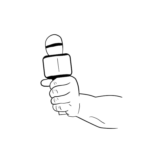 Illustratie van een hand die een microfoon vasthoudt Handgetekend pictogram van een hand die een microfoon vasthoudt