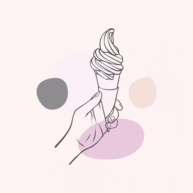Illustratie van een ijsje in de hand in lijnkunststijl