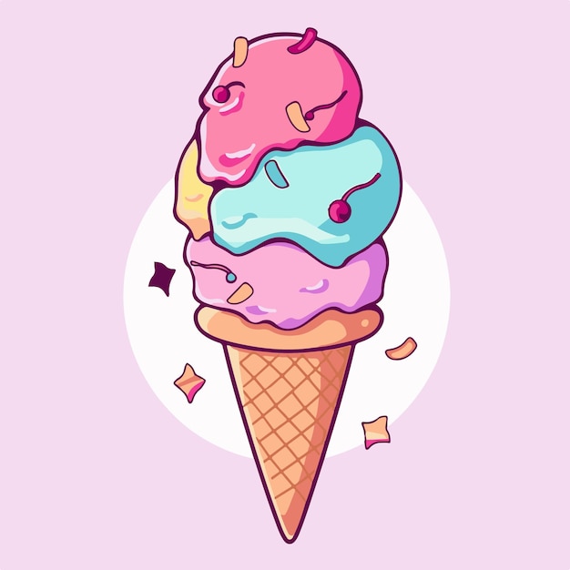 Illustratie van een ijsje met verschillende smaken.