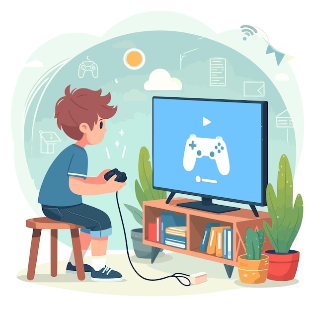 Vector illustratie van een jongen die een videospel speelt