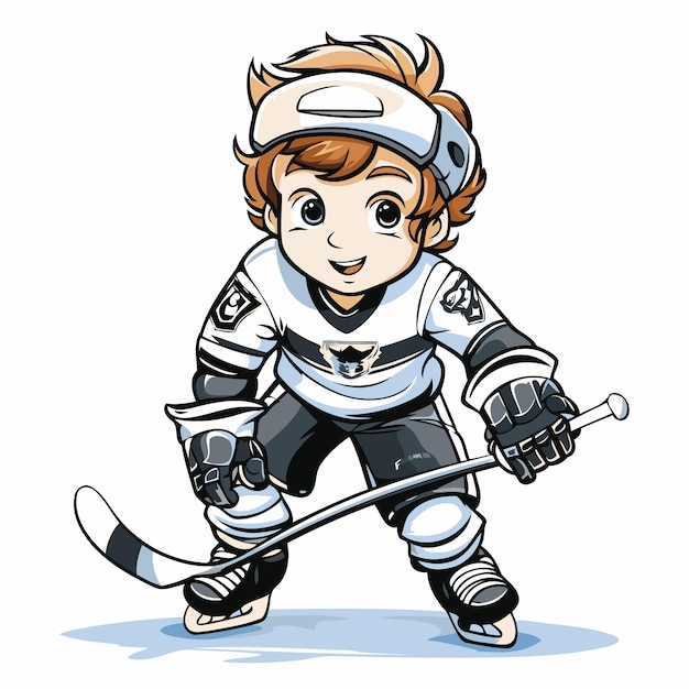 Illustratie van een jongen die ijshockey speelt op een witte achtergrond
