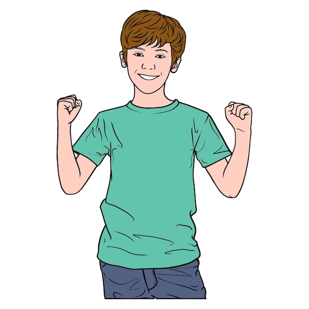 Vector illustratie van een jongen met een gelukkig en opgewonden gezicht