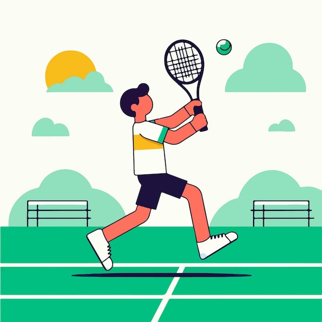 illustratie van een jongen personage spelen tennis platte en vector ontwerp