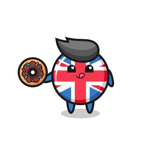 Illustratie van een karakter van het vlagkenteken van het verenigd koninkrijk dat een donut eet