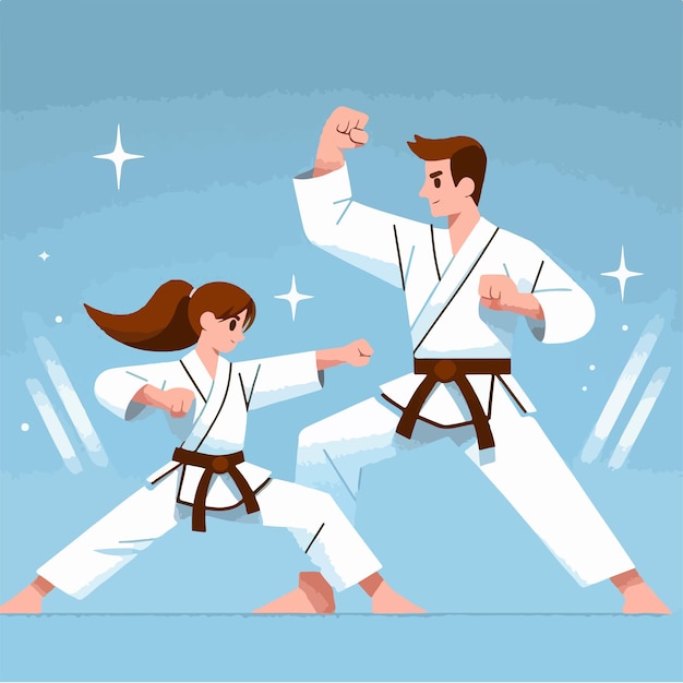 Illustratie van een karate-paar met een eenvoudige platte ontwerpstijl