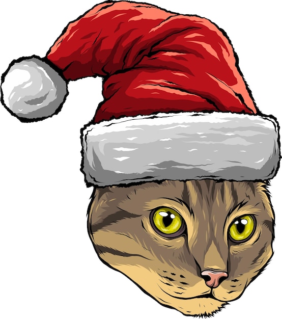 Vector illustratie van een kat in een kerstmuts