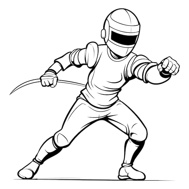 Vector illustratie van een kendo-vechter met een zwaard op een witte achtergrond