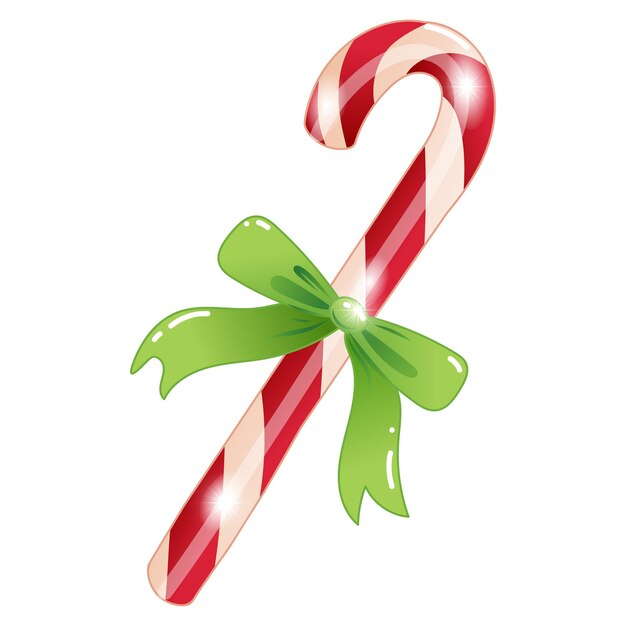 Vector illustratie van een kerstlolly met boog in cartoon stijl leuke snoepstok op witte achtergrond