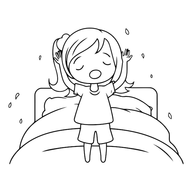 Illustratie van een klein meisje dat in het bed slaapt