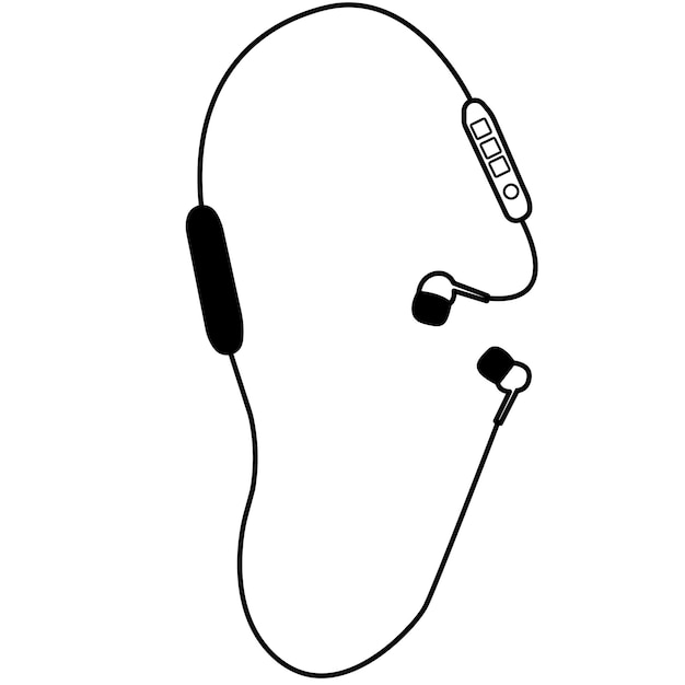 Vector illustratie van een koptelefoon voor mobiele telefoons met bluetooth.korte kabel.icon.black.resource graphic.outline