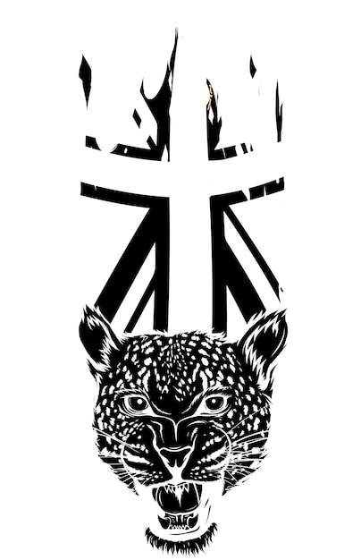 illustratie van een luipaardhoofd met een Britse vlag