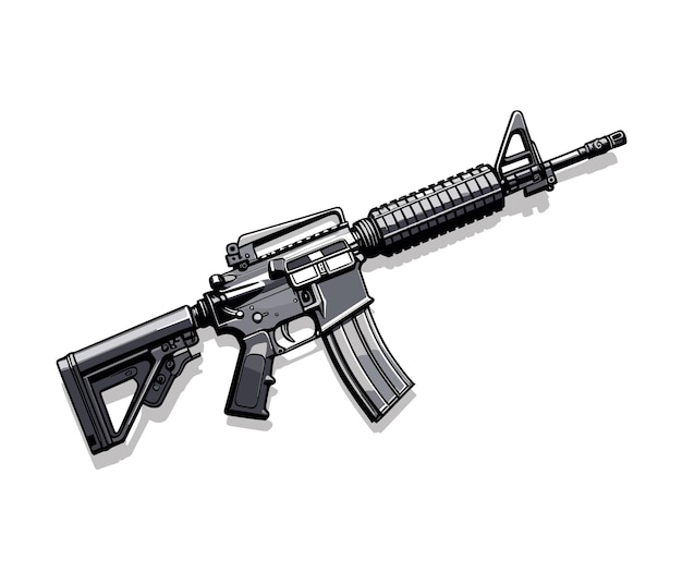 Illustratie van een M16-geweer dat op witte achtergrond wordt geïsoleerd