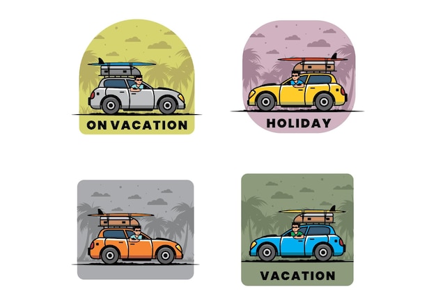 Vector illustratie van een man die een auto berijdt voor vakantie