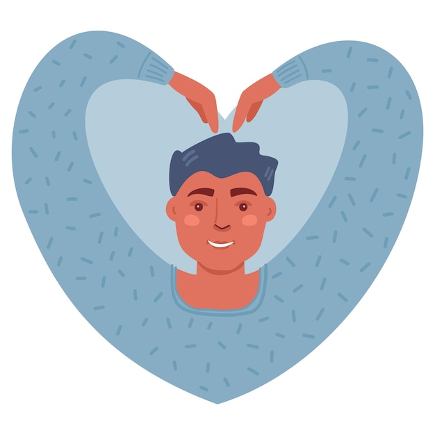 Vector illustratie van een man die liefdesteken met haar handen toont afbeelding in de vorm van een hart