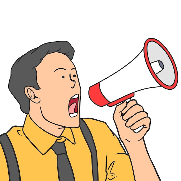 Illustratie van een man die luid schreeuwt met handspeaker