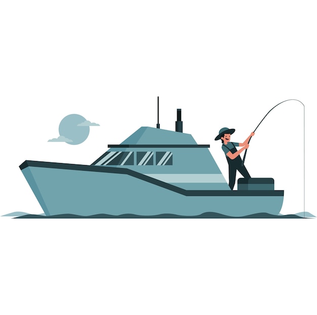 Vector illustratie van een man die van een boot vist