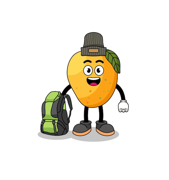 Illustratie van een mangofruitmascotte als een karakterontwerp voor een wandelaar