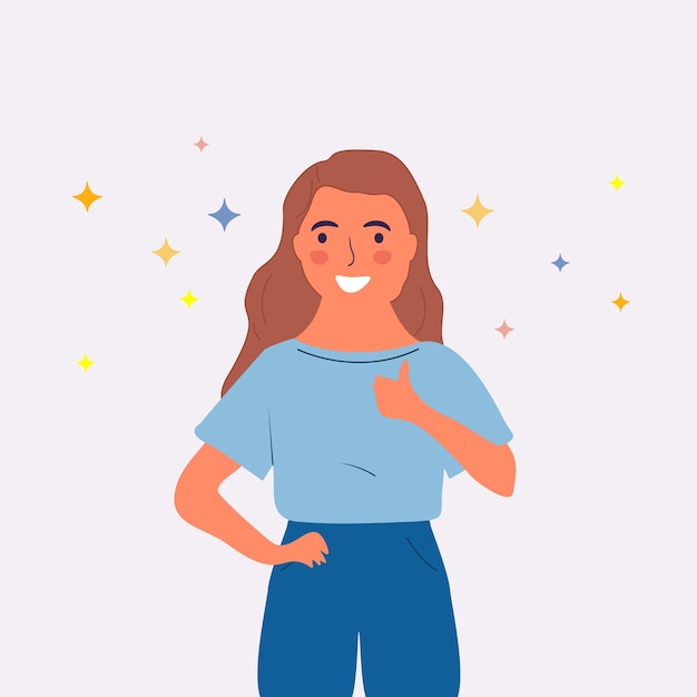 Illustratie van een meisje dat duimen laat zien