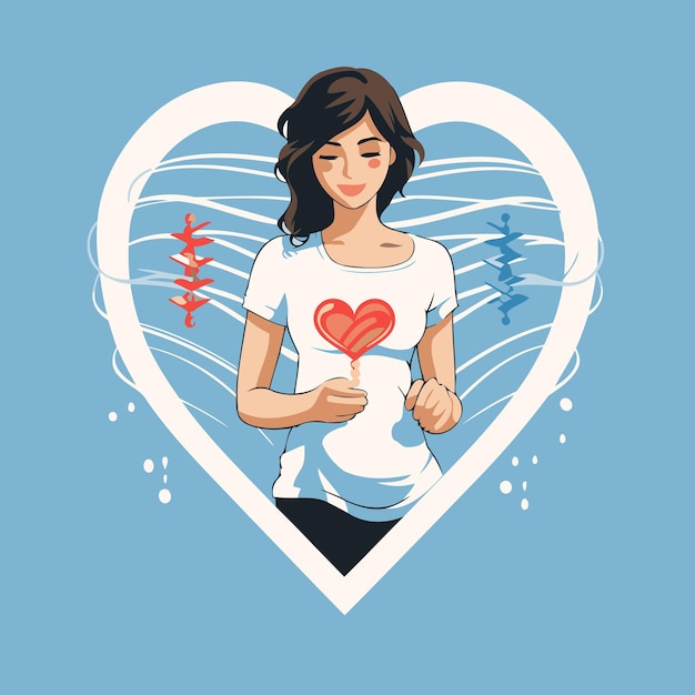 Illustratie van een meisje met een lolly in de vorm van een hart