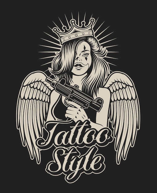 illustratie van een meisje met een pistool in tattoo chicano-stijl. Perfect voor het afdrukken van shirts en vele andere toepassingen.