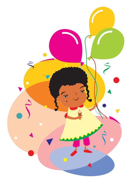 Vector illustratie van een meisje met gekleurde ballonnen