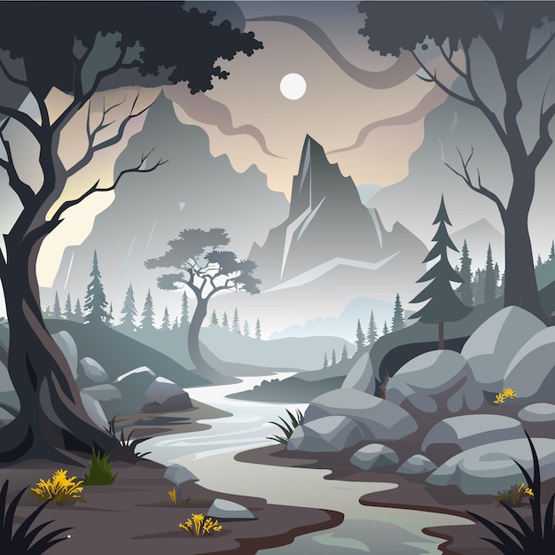 illustratie van een mistig landschap