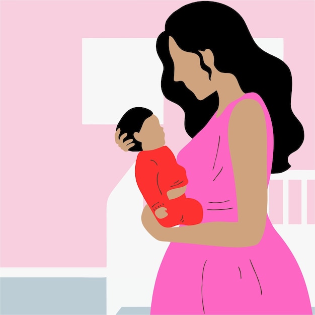 illustratie van een moeder die een baby vasthoudt