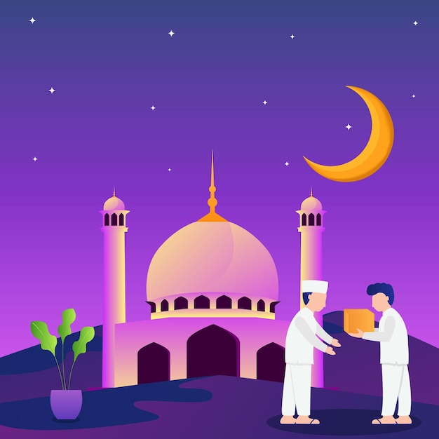 illustratie van een moslim die aalmoezen geeft tijdens de ramadan