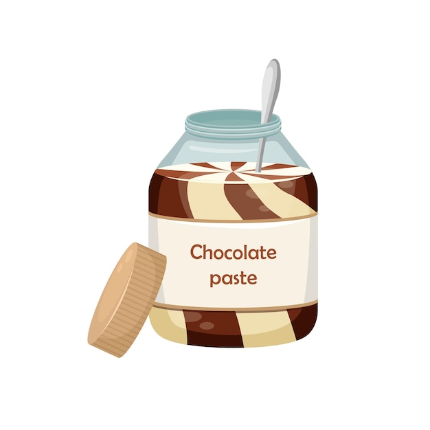 Illustratie van een open pot chocopasta met een lepel erin