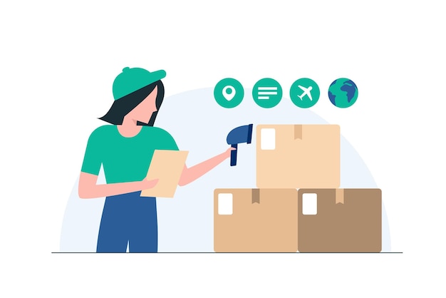 Illustratie van een opslagmedewerker die dozen labelt