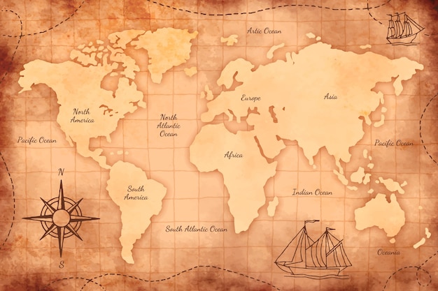 Illustratie van een oude wereldkaart