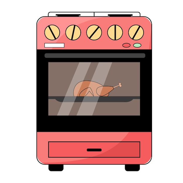 Vector illustratie van een oven die gegrilde kip kookt