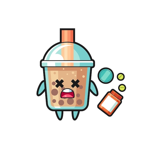 Illustratie van een overdosis bubble tea-karakter