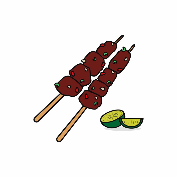Vector illustratie van een paar kippen satay met limoen er naast