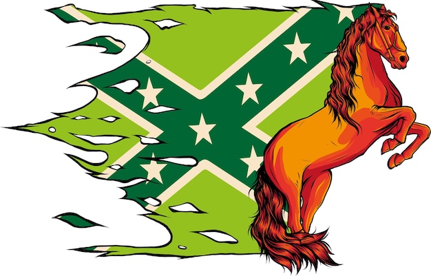 Illustratie van een paard met zuidelijke vlag