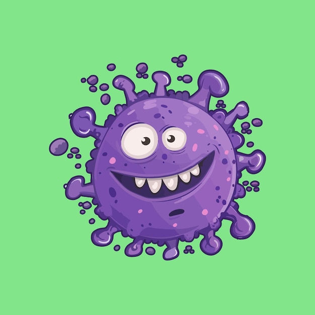 Vector illustratie van een paarse kiem of virus met ogen en een mond met verschillende vlekken of patronen op i