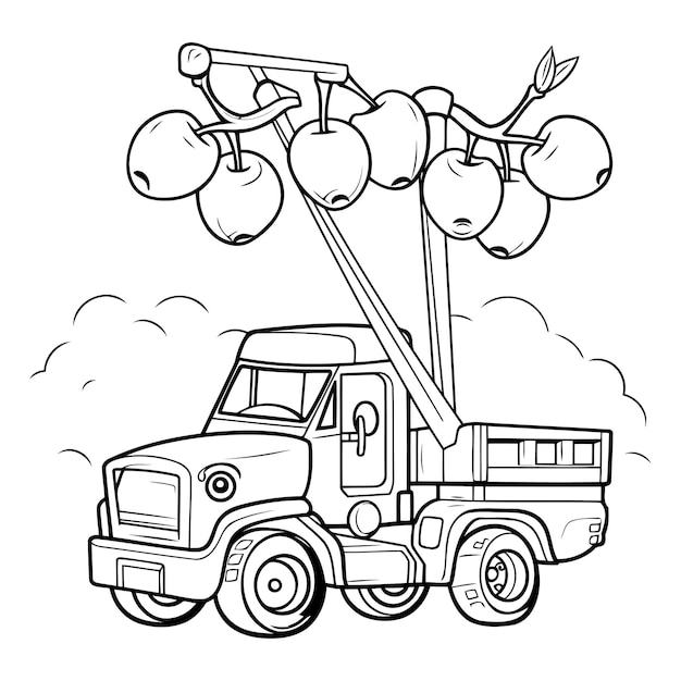 Vector illustratie van een pick-up die een bos rijpe appels vervoert